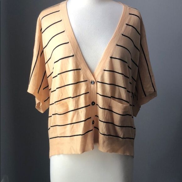 MADEWELL | WALLACE Pale Orange Stripe Short Sleeve Cardigan NEW Women’s Size M/L - Picture 1 of 6